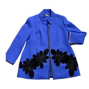 LNWOT Lourdes Chavez USA Wool Jacket Velvet Aplique Leather trim US S/M PRISTINE